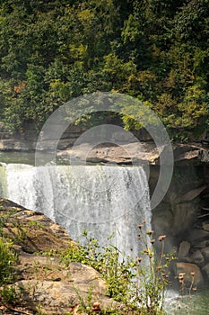 A misty view of Cumberland Falls State Park in Corbin, Kentucky, USA