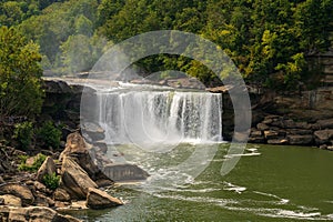 A misty view of Cumberland Falls State Park in Corbin, Kentucky, USA