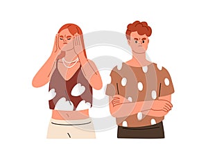 Misunderstanding in couple relationship. Angry upset woman and man in conflict, crisis, problem. Disagreement