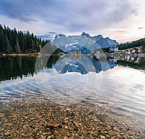 Misurina lake in Dolomites, Italy.