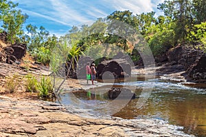 Mitchell Plateau WA Australia - May 31 2015: An indigenous Australian man from the local Kandiwal community accompanied a