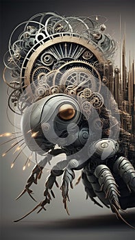 A mite, masterfully constructed from an intricate web of mechanical gears