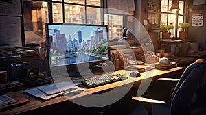 mitor computer on kitchen table