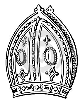 Mitre of Archbishop Harnsett vintage engraving