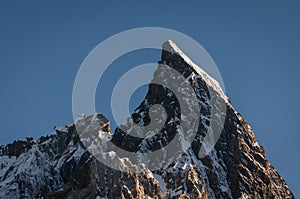 Mitre peak in Karakoram range at sunset view from Concordia camp