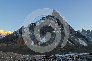 Mitre peak in Karakoram range at sunset view from Concordia camp, K2 trek, Pakistan, Asia photo