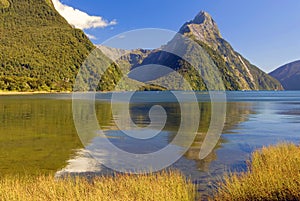 Mitre Peak in Milford Sound, Fiordland National Park, South Island, New Zealand.