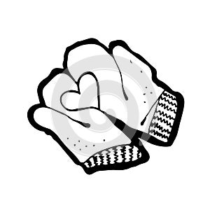 Mittens with heart vector illustration, hand drawn cartoon sketch