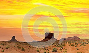 The Mittens and Merrick Butte at sunrise, Monument Valley