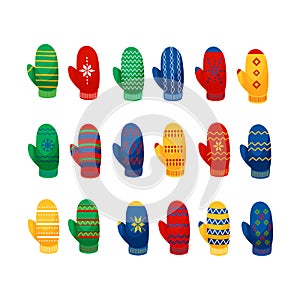 Mittens multicolor collection vector illustration in a flat cartoon style