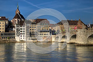 Mittlere Bridge and Basel waterfront, Switzerland