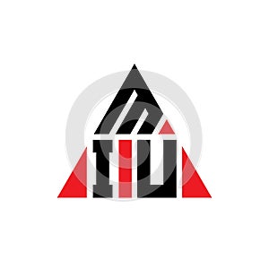 MIU triangle letter logo design with triangle shape. MIU triangle logo design monogram. MIU triangle vector logo template with red