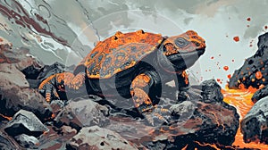 A mive armored amphibian crawls along the rocky bottom of the thermal vent its tough scales protecting it from the