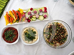 A mix of arabic food together with vegetables