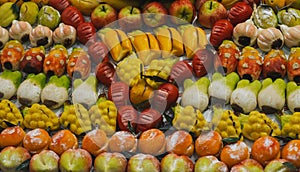 mix of assorted colorful fruit-shaped sweet candies.