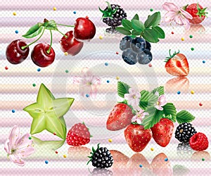 Mix berries and flowers on a transparent background