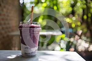 Mix berry smooties in outdoor coffee garden