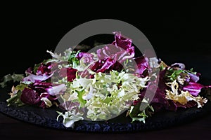 Mix of bitter-leafed vegetables, endive, radicchio, frisee and escarole leaf chicory salad