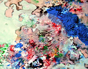 Mix blue red pink gray abstract wet paint background. Painting spots.