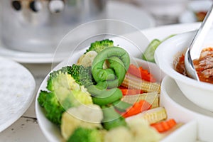 Mix boiled vegetables for chilli paste