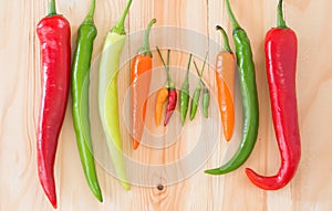 Mix Chilli on wooden background