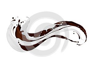 Mix of chocolate and milk splashes isolated on white background