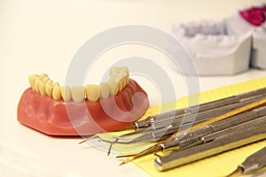 Mix of Dental tools in stomatological clinic