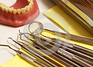 Mix of Dental tools in stomatological clinic photo