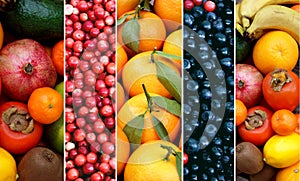 Mix of different fruits and berries. Food background.