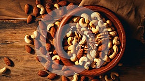 Mix of different nuts as background close-up
