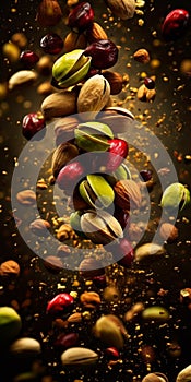 Mix of different nuts as background close-up