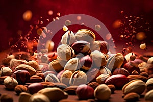 Mix of different nuts as background close-up
