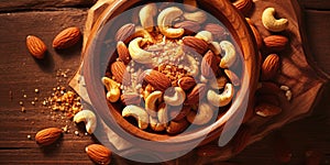 Mix of different nuts as background close-up