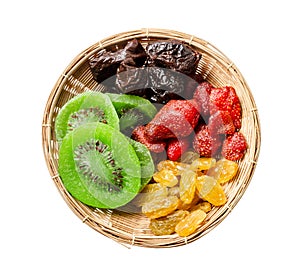 Mix dried fruit in weave wooden basket