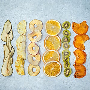 Mix of dried fruits on white background