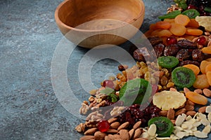 Mix of dried and sun-dried fruits  and nuts. Symbols of the Jewish holiday of Tu BiShvat