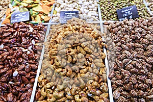 Mix of dries fruits in a market