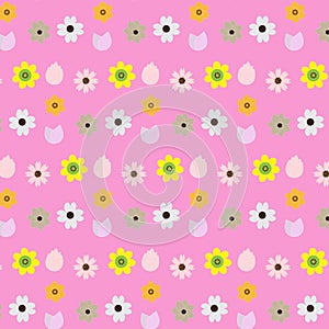 Mix flower styles pattern pastel pink background