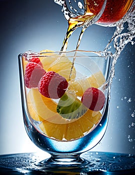 Mix fresh fruits with cup in simple background