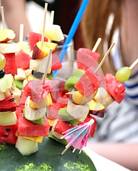 Mix of fresh fruits on the sticks