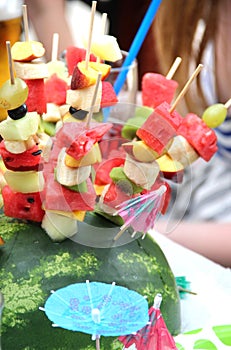 Mix of fresh fruits on the sticks