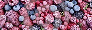 Mix of frozen berries as background, banner design