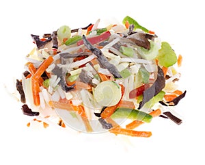 Mix frozen vegetables with Chinese mushrooms, soybean sprouts, bamboo
