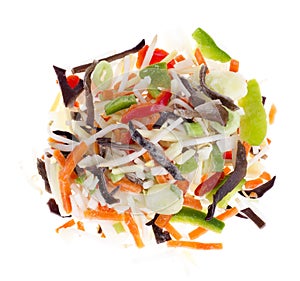 Mix frozen vegetables with Chinese mushrooms, soybean sprouts, bamboo