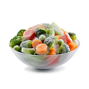 Mix of frozen vegetables in plate. Generated AI