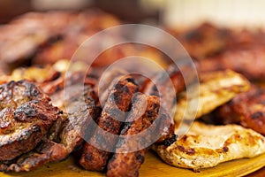 Mix grill served on a plate, selective focus