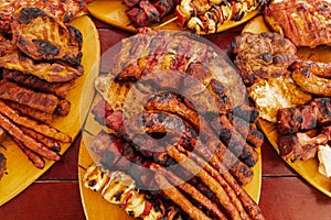 Mix grill served on a plate, selective focus