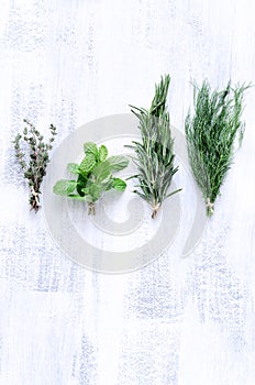 Mix herbs on rustic background