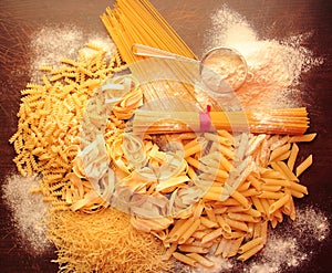 Mix of italian pasta with white flour