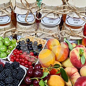 Mix of jams and fruits